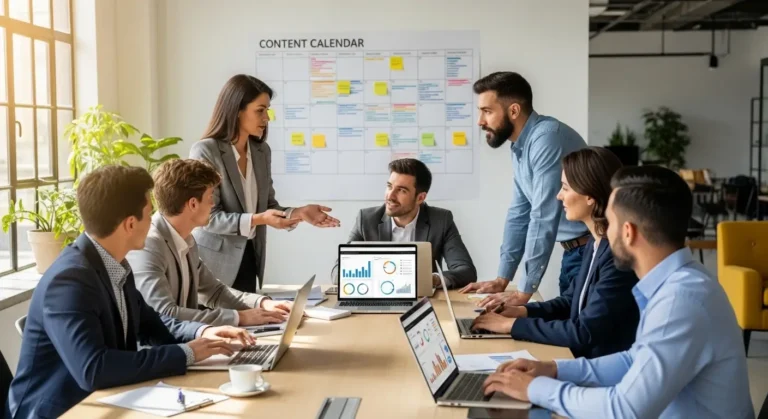 Modern-marketing-team-in-a-bright-office-discussing-inbound-strategy