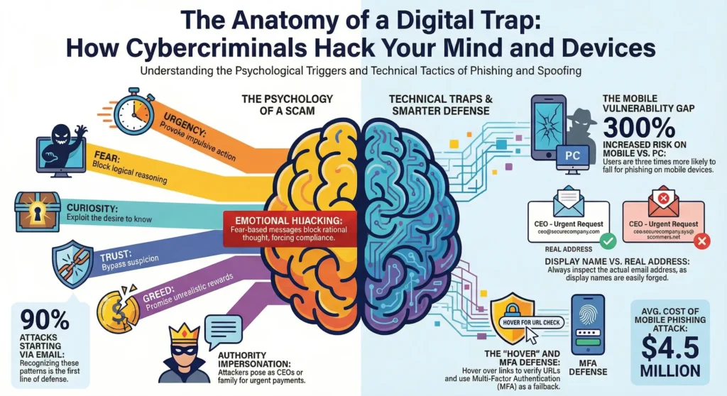 Infographic providing information on identifying email red flags and practical measures for phishing protection.