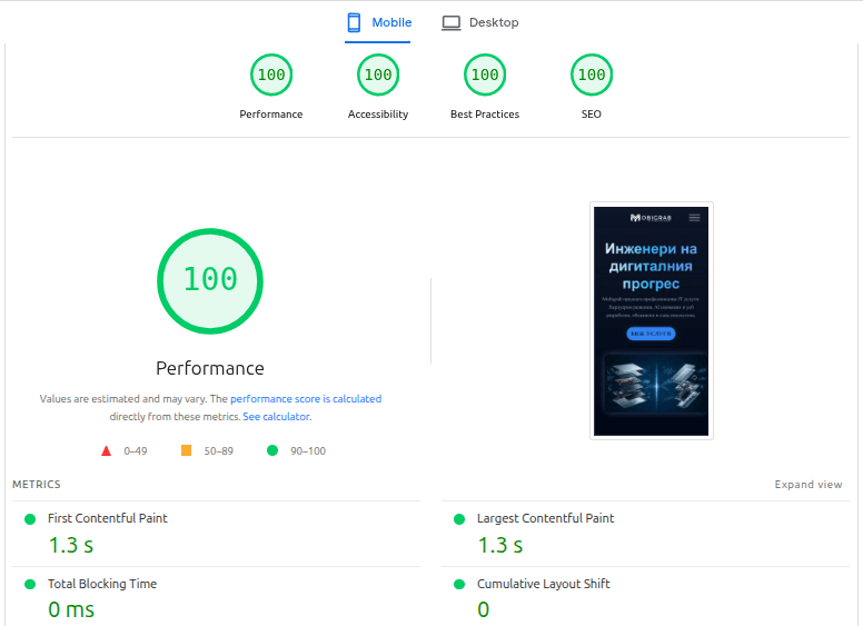 Mobile page speed metrix Mobigrab.eu