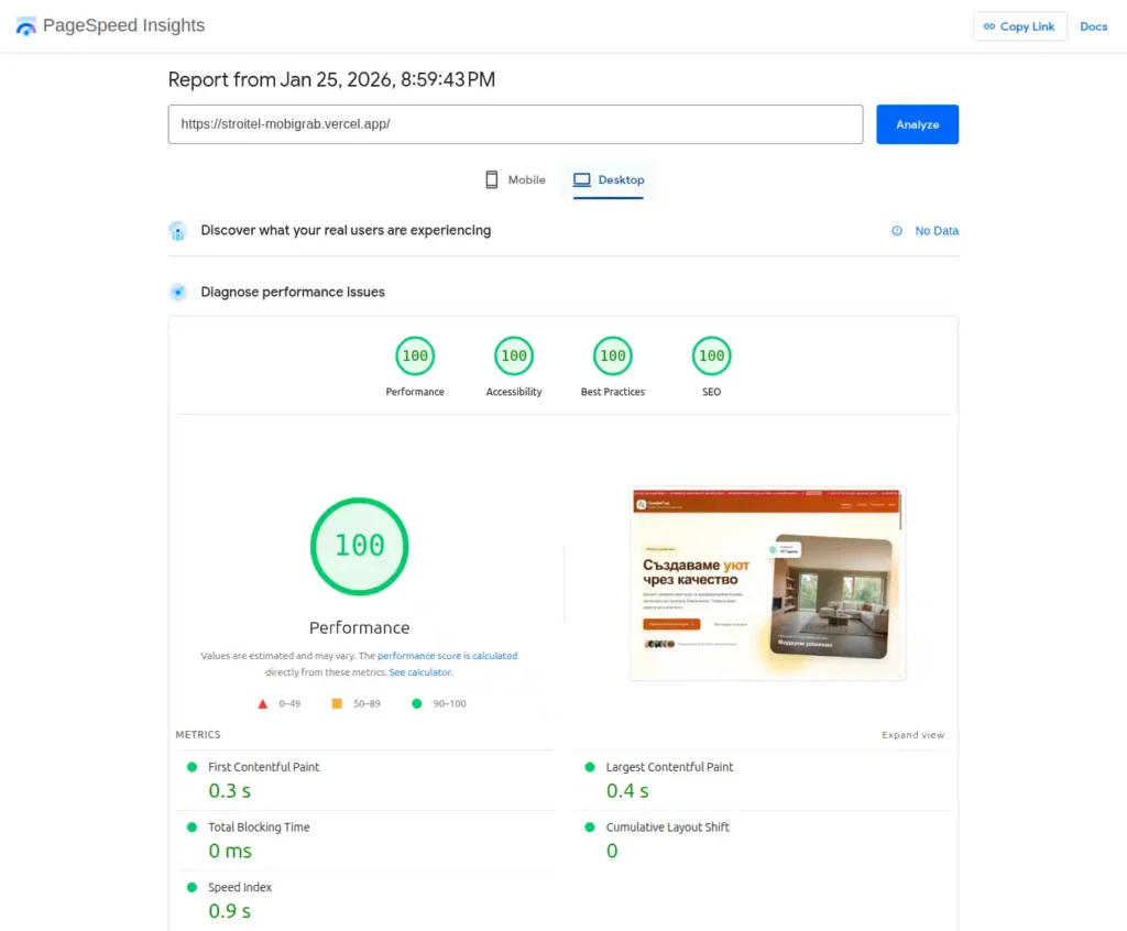 Google Page Speed Insights-100/100/100/100